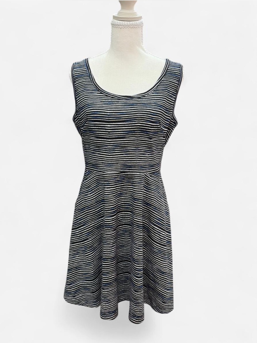 Kardashian Kollection Navy and White Striped Asymmetrical Dress